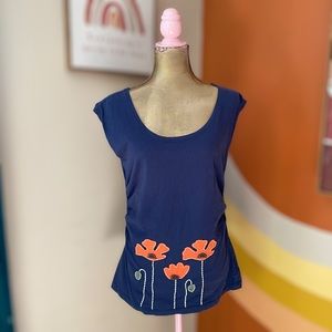 Synergy Organic Blue with Red Poppies Short Sleeve Shirt